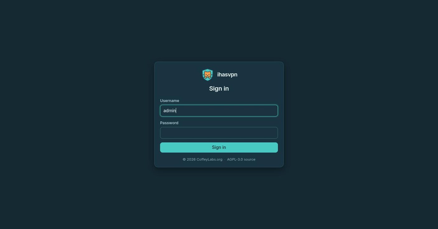 The ihasvpn sign-in screen