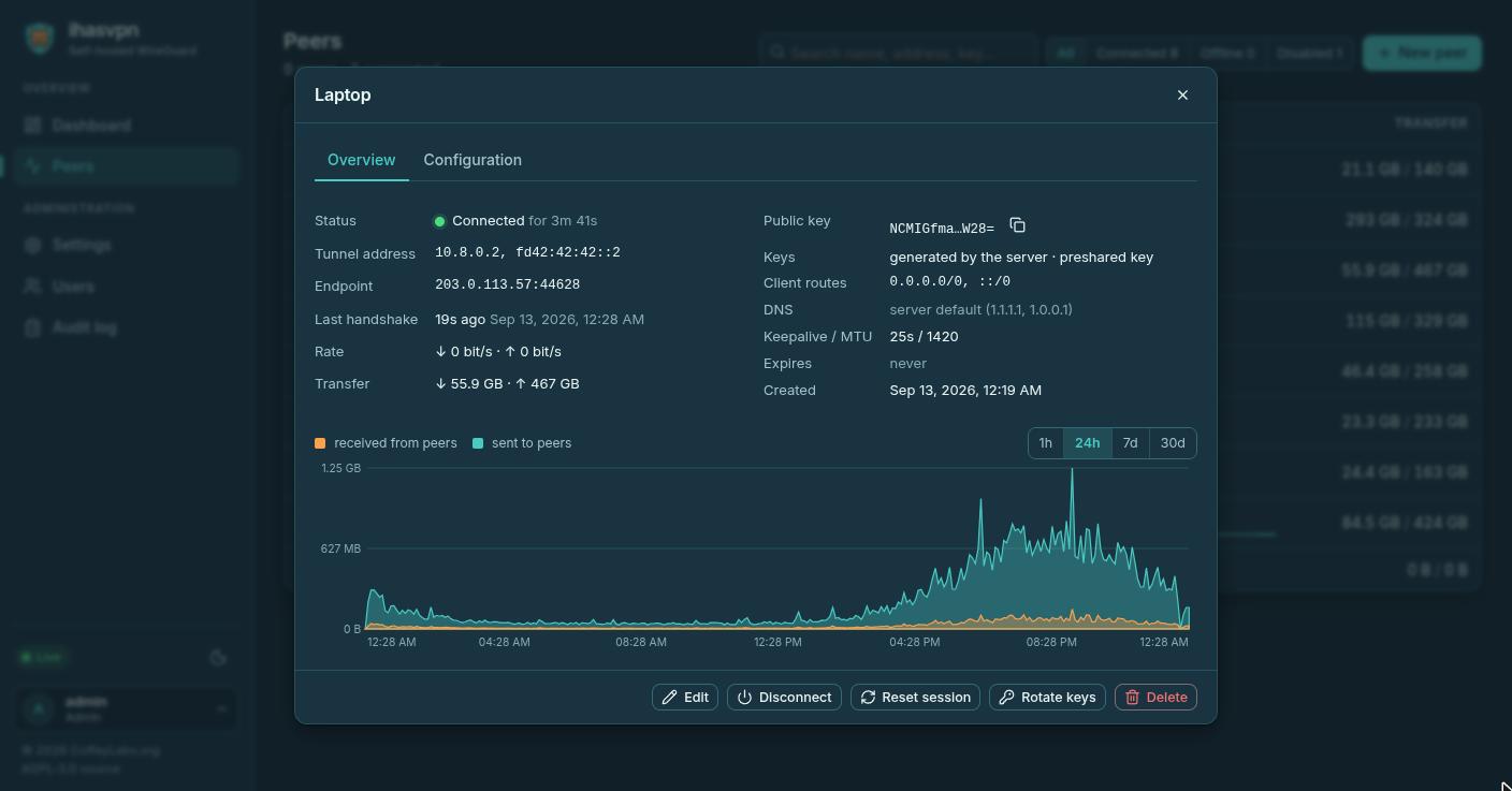 One device's status and usage in ihasvpn